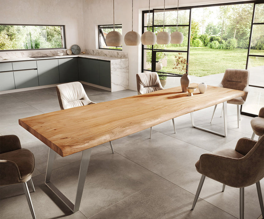 Dining Table Olympus Live Edge 300cm Acacia Wood Natural Slanted Frame Steel 55mm Top