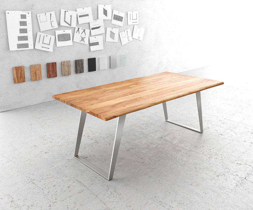 Dining Table Olympus Live Edge 200cm Acacia Wood Natural Slanted Frame Steel 35mm Top