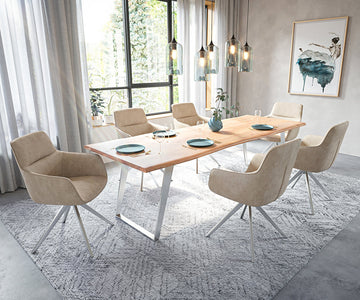 Dining Table Olympus Live Edge 260cm Acacia Wood Natural Slanted Frame Steel 35mm Top