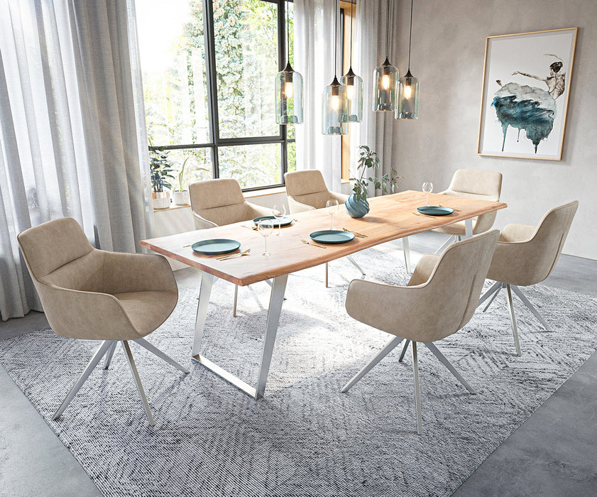 Dining Table Olympus Live Edge 260cm Acacia Wood Natural Slanted Frame Steel 35mm Top