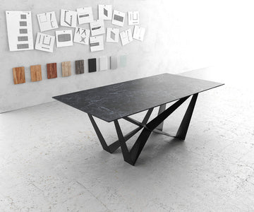 Dining Table Aurora 200cm Ceramic Nero Greco Anthracite Spider Frame Black