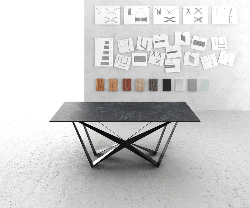 Dining Table Aurora 200cm Ceramic Nero Greco Anthracite Spider Frame Black