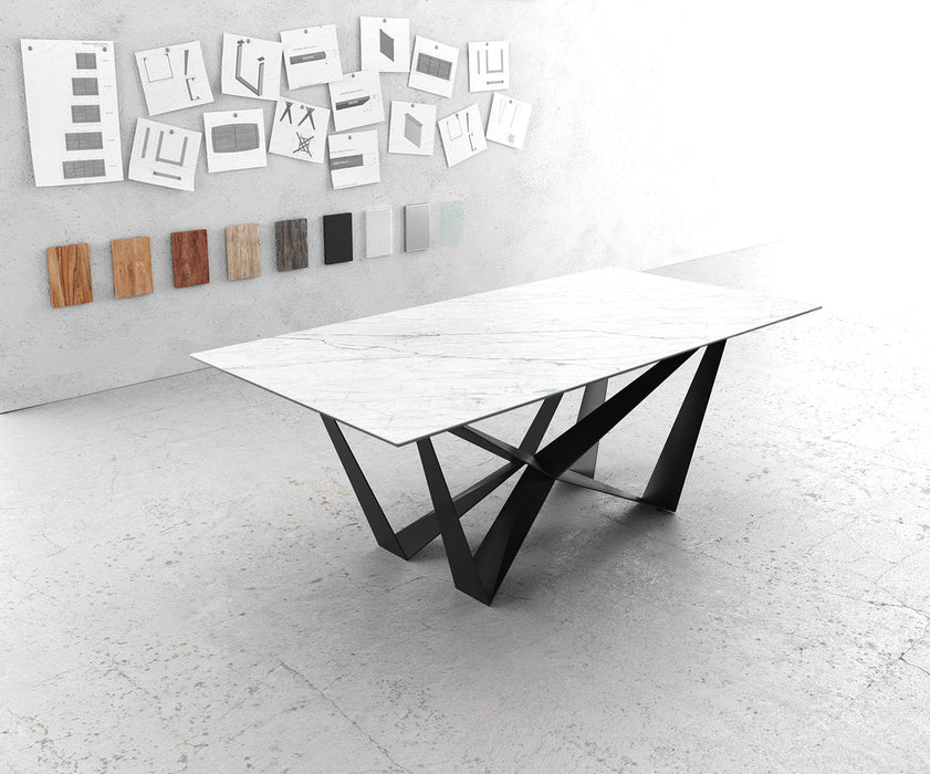 Dining Table Aurora 200cm Ceramic Statuarietto White Spider Frame Black