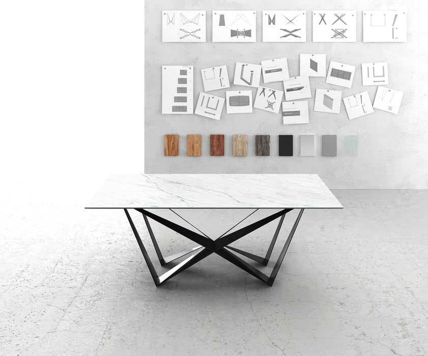 Dining Table Aurora 200cm Ceramic Statuarietto White Spider Frame Black