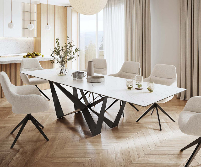 Dining Table Aurora 300cm Ceramic Statuarietto White Spider Frame Black