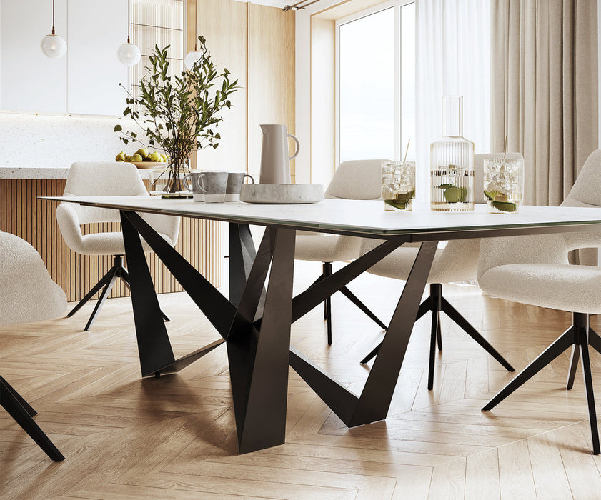 Dining Table Aurora 300cm Ceramic Statuarietto White Spider Frame Black