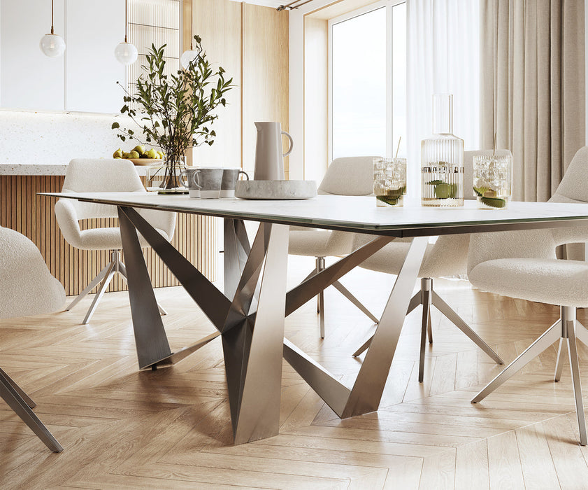 Dining Table Aurora 300cm Ceramic Statuarietto White Spider Frame Steel