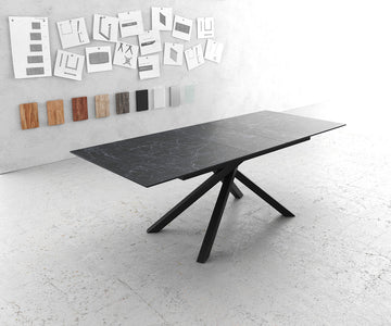 Extendable Dining Table Aurora 180-220cm Ceramic Nero Greco Anthracite Cross Frame Black