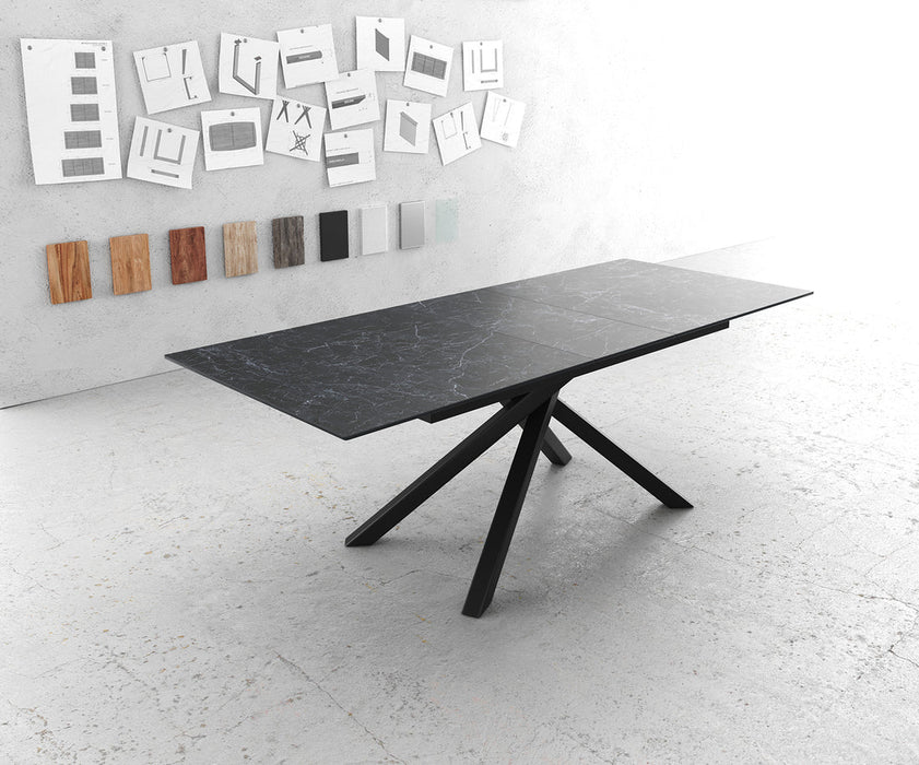 Extendable Dining Table Aurora 180-220cm Ceramic Nero Greco Anthracite Cross Frame Black
