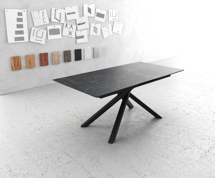 Extendable Dining Table Aurora 180-220cm Ceramic Nero Greco Anthracite Cross Frame Black