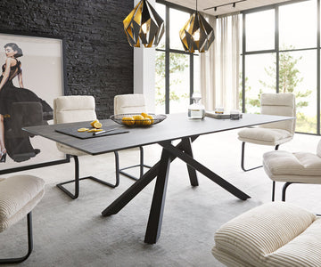 Dining Table Aurora 200cm Ceramic Noir Desir Brown Cross Frame Black