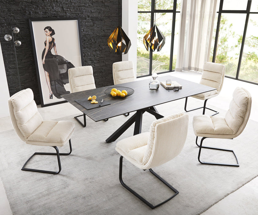 Dining Table Aurora 200cm Ceramic Noir Desir Brown Cross Frame Black