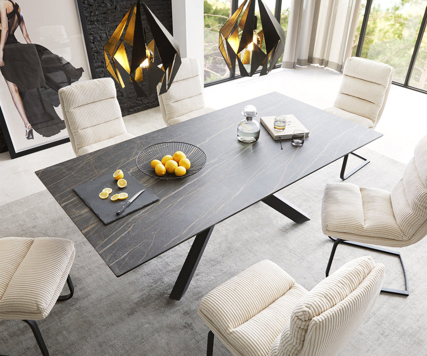 Dining Table Aurora 200cm Ceramic Noir Desir Brown Cross Frame Black