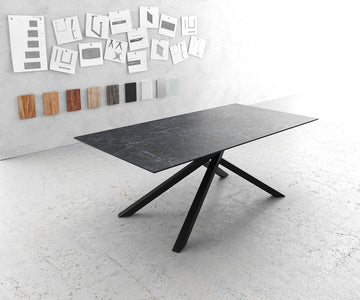Dining Table Aurora 200cm Ceramic Nero Greco Anthracite Cross Frame Black