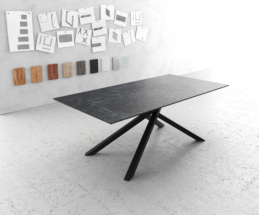 Dining Table Aurora 200cm Ceramic Nero Greco Anthracite Cross Frame Black