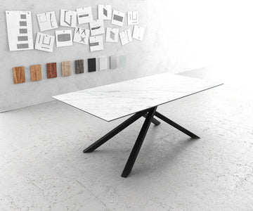 Dining Table Aurora 200cm Ceramic Statuarietto White Cross Frame Black