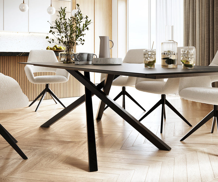 Dining Table Aurora 300cm Ceramic Noir Desir Brown Cross Frame Black