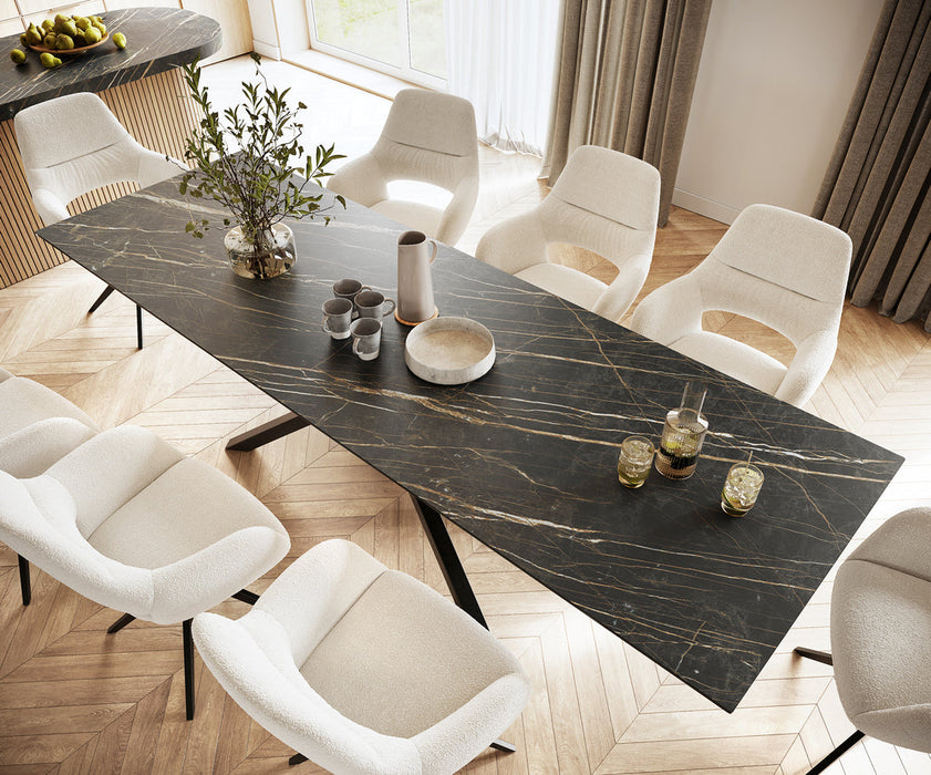 Dining Table Aurora 300cm Ceramic Noir Desir Brown Cross Frame Black