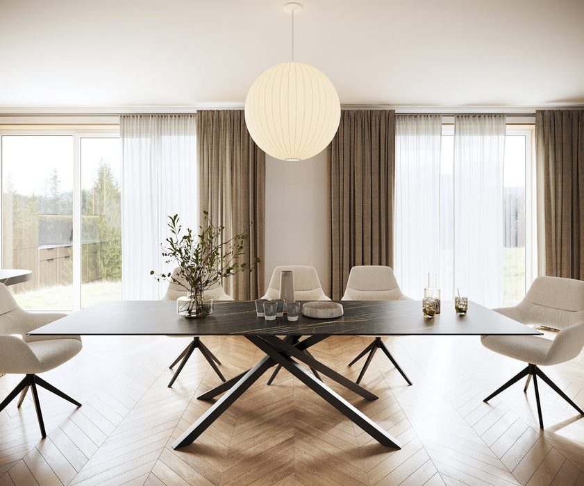 Dining Table Aurora 300cm Ceramic Noir Desir Brown Cross Frame Black