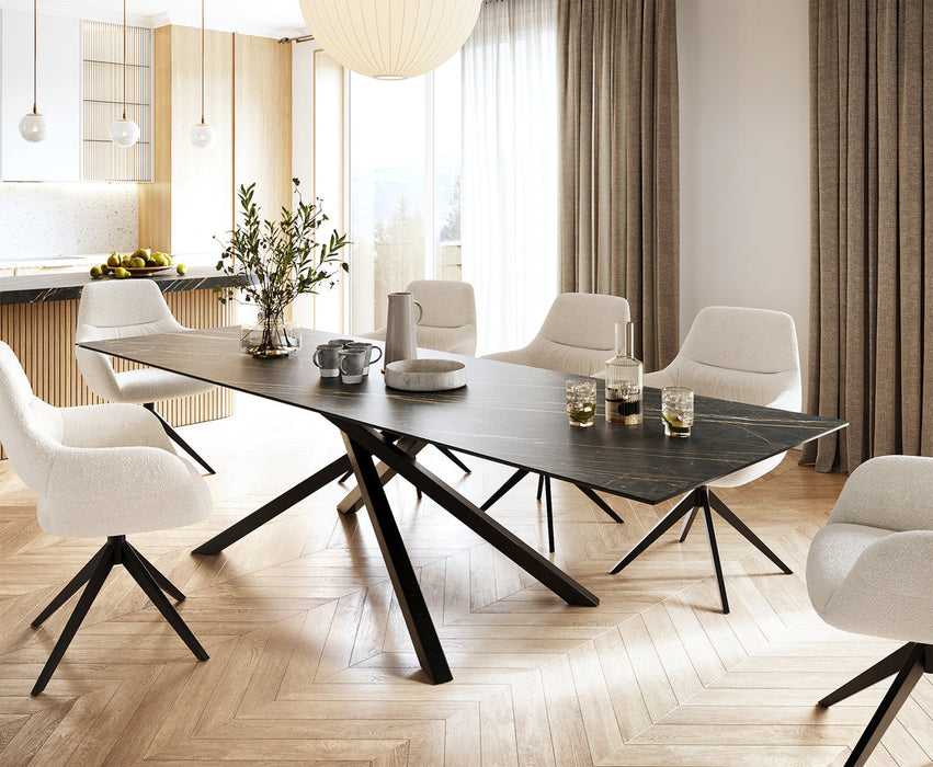 Dining Table Aurora 300cm Ceramic Noir Desir Brown Cross Frame Black