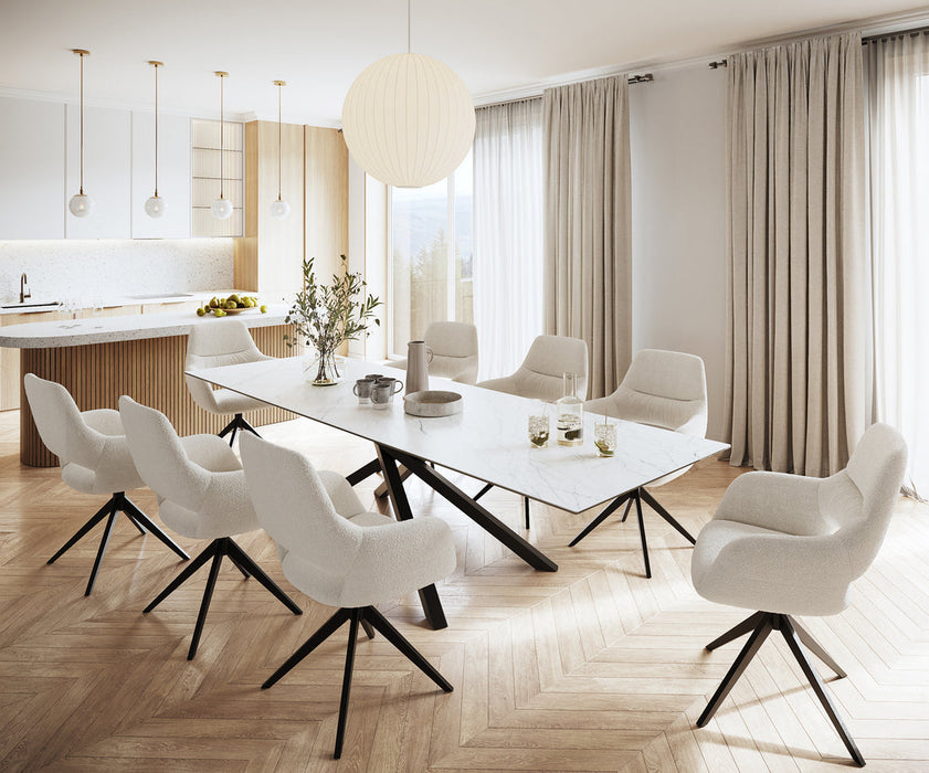 Dining Table Aurora 300cm Ceramic Statuarietto White Cross Frame Black