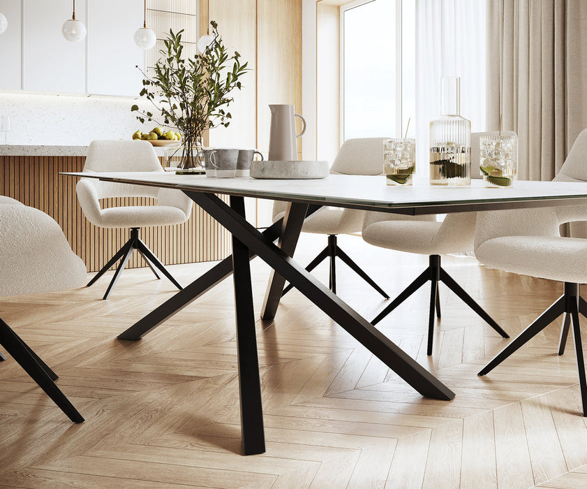 Dining Table Aurora 300cm Ceramic Statuarietto White Cross Frame Black