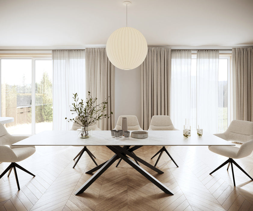 Dining Table Aurora 300cm Ceramic Statuarietto White Cross Frame Black