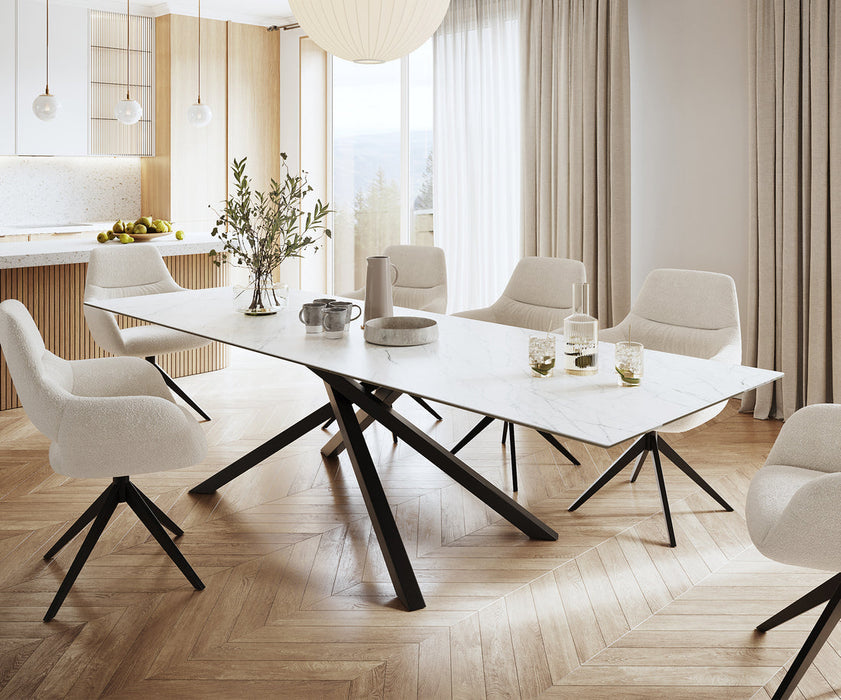 Dining Table Aurora 300cm Ceramic Statuarietto White Cross Frame Black