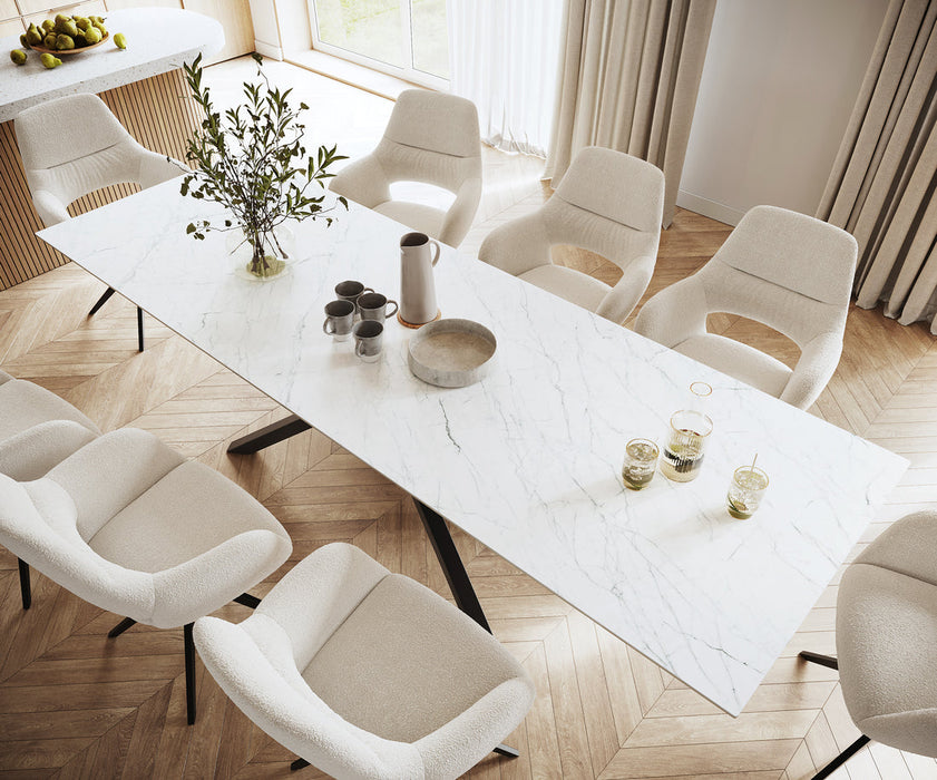 Dining Table Aurora 300cm Ceramic Statuarietto White Cross Frame Black