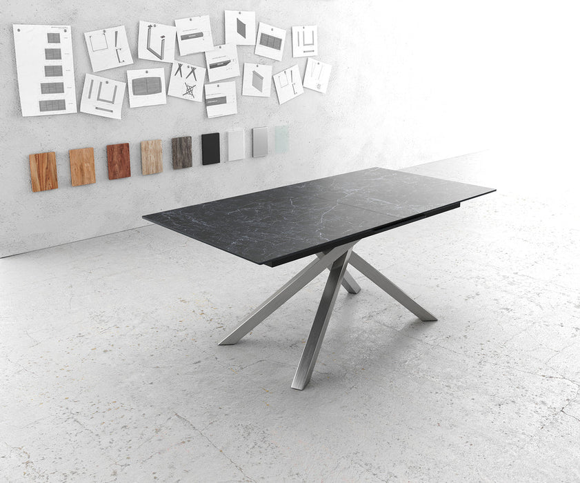 Extendable Dining Table Aurora 180-220x90cm Ceramic Nero Greco Anthracite Cross Frame Silver