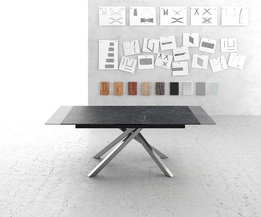 Extendable Dining Table Aurora 180-220x90cm Ceramic Nero Greco Anthracite Cross Frame Silver