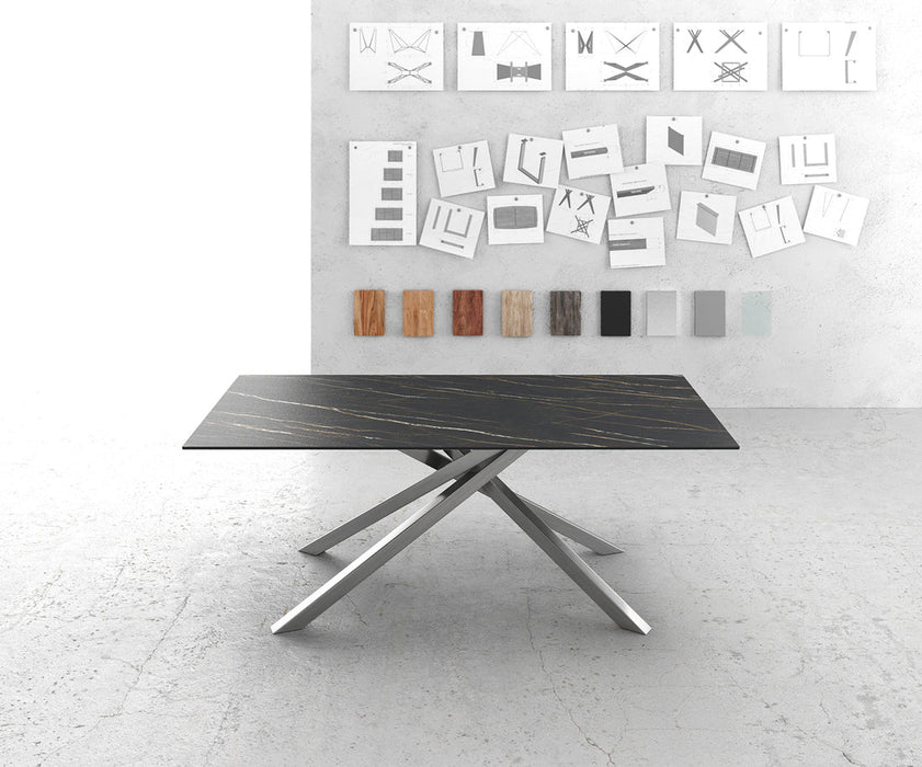 Dining Table Aurora 200cm Ceramic Noir Desir Brown Cross Frame Steel