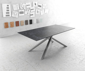 Dining Table Aurora 200cm Ceramic Nero Greco Anthracite Cross Frame Steel