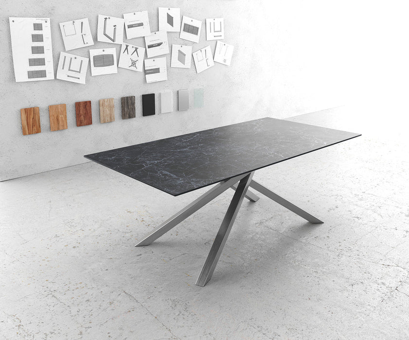 Dining Table Aurora 200cm Ceramic Nero Greco Anthracite Cross Frame Steel