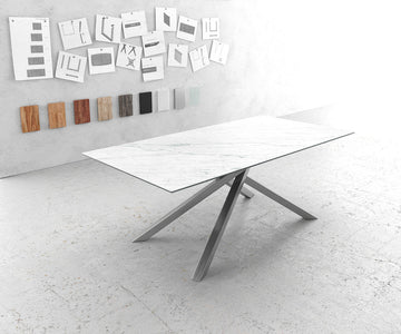 Dining Table Aurora 200cm Ceramic Statuarietto White Cross Frame Steel