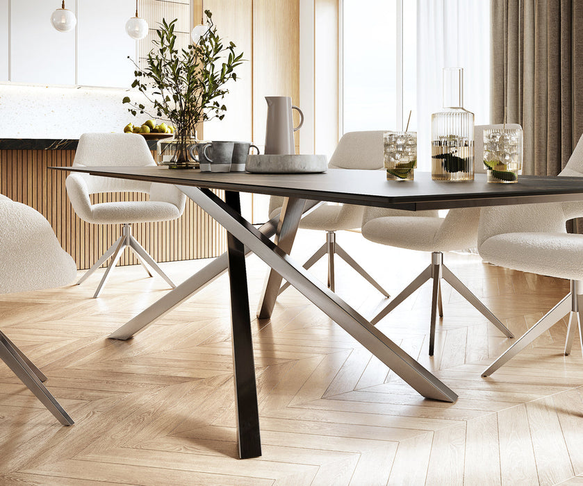 Dining Table Aurora 300cm Ceramic Noir Desir Brown Cross Frame Steel
