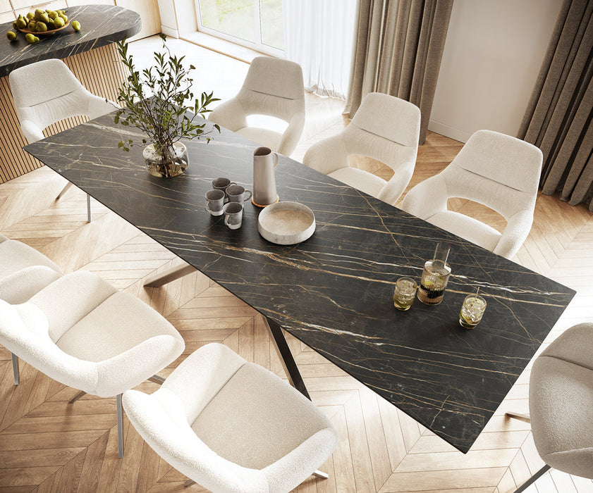 Dining Table Aurora 300cm Ceramic Noir Desir Brown Cross Frame Steel