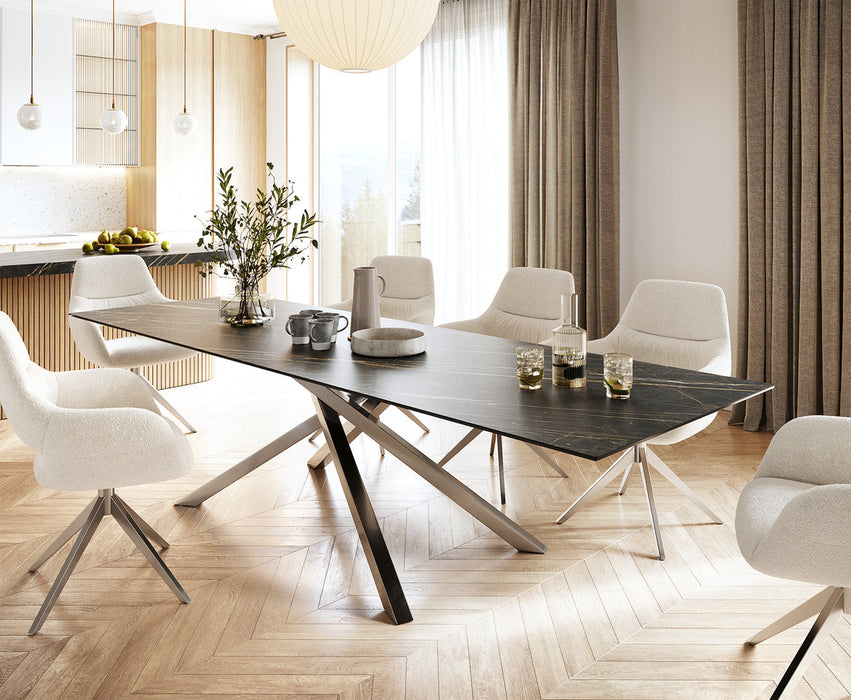 Dining Table Aurora 300cm Ceramic Noir Desir Brown Cross Frame Steel
