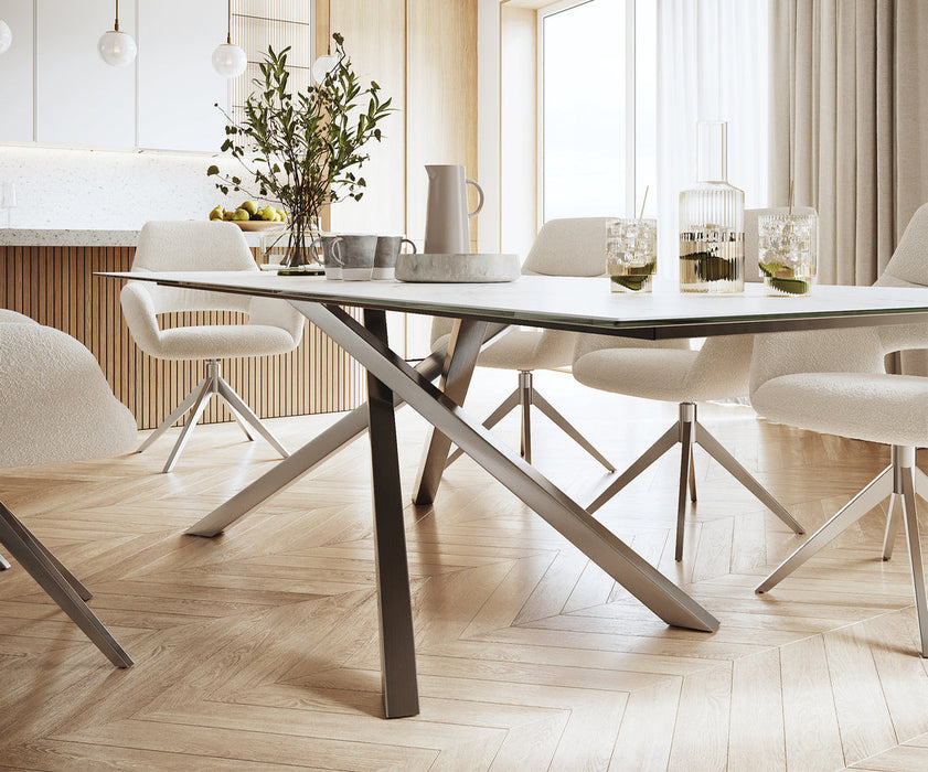 Dining Table Aurora 300cm Ceramic Statuarietto White Cross Frame Steel
