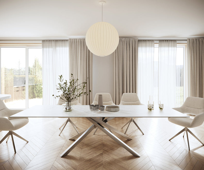 Dining Table Aurora 300cm Ceramic Statuarietto White Cross Frame Steel