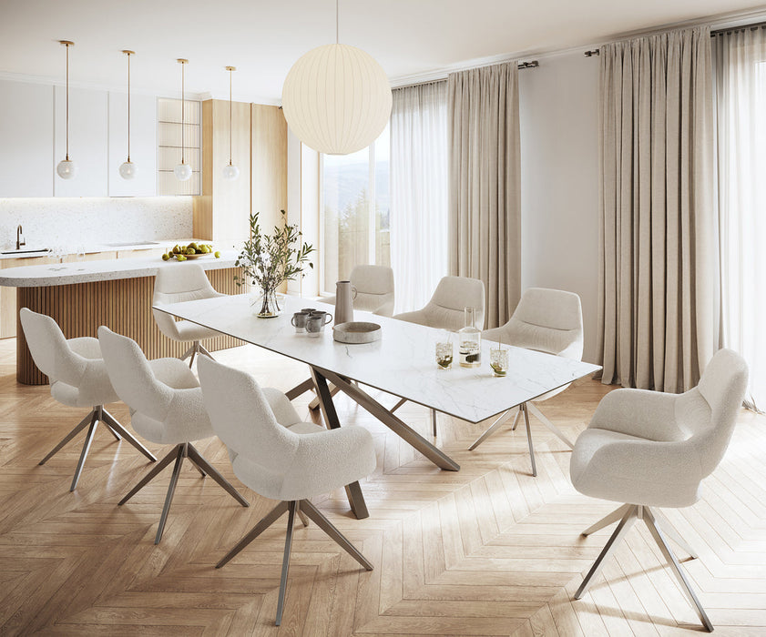 Dining Table Aurora 300cm Ceramic Statuarietto White Cross Frame Steel