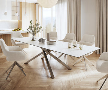 Dining Table Aurora 300cm Ceramic Statuarietto White Cross Frame Steel
