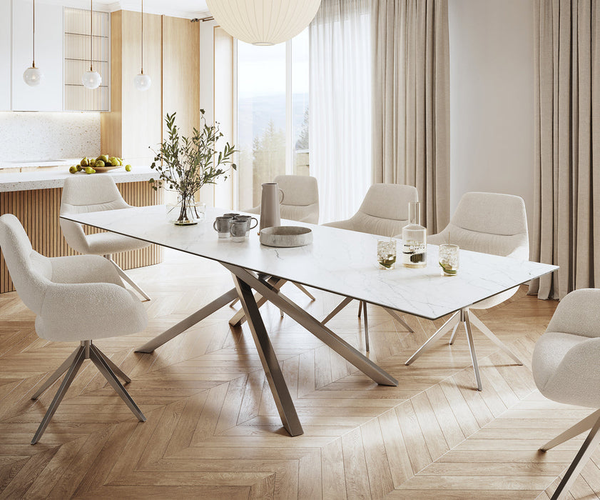 Dining Table Aurora 300cm Ceramic Statuarietto White Cross Frame Steel