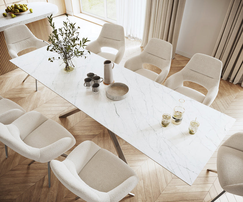 Dining Table Aurora 300cm Ceramic Statuarietto White Cross Frame Steel
