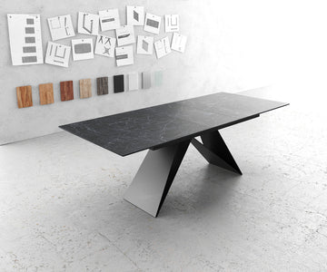Extendable Dining Table Aurora 180-220x90cm Ceramic Nero Greco Anthracite V-Frame Black