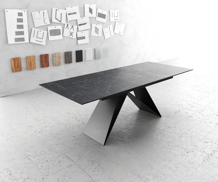 Extendable Dining Table Aurora 180-220x90cm Ceramic Nero Greco Anthracite V-Frame Black