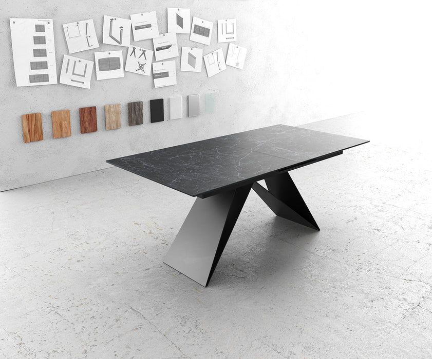 Extendable Dining Table Aurora 180-220x90cm Ceramic Nero Greco Anthracite V-Frame Black