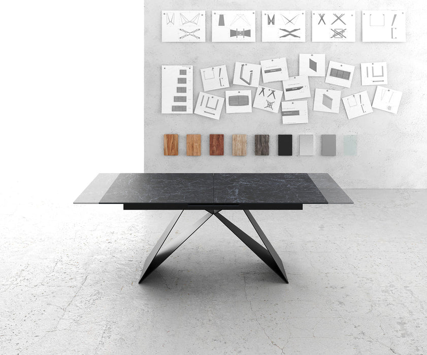 Extendable Dining Table Aurora 180-220x90cm Ceramic Nero Greco Anthracite V-Frame Black