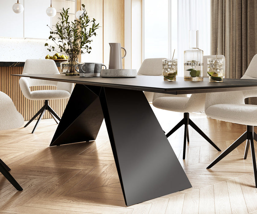 Dining Table Aurora 300cm Ceramic Noir Desir Brown V Frame Black