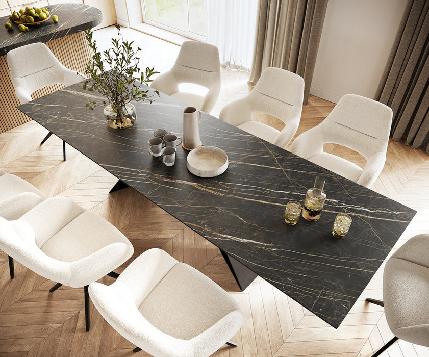 Dining Table Aurora 300cm Ceramic Noir Desir Brown V Frame Black